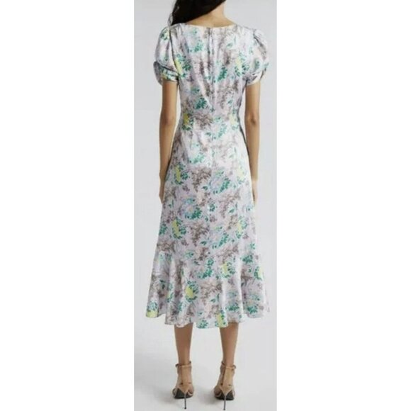 Cinq a Sept Walker Floral Midi Ruched Dress Size 10 NWT MSRP: $395 - Picture 4 of 13